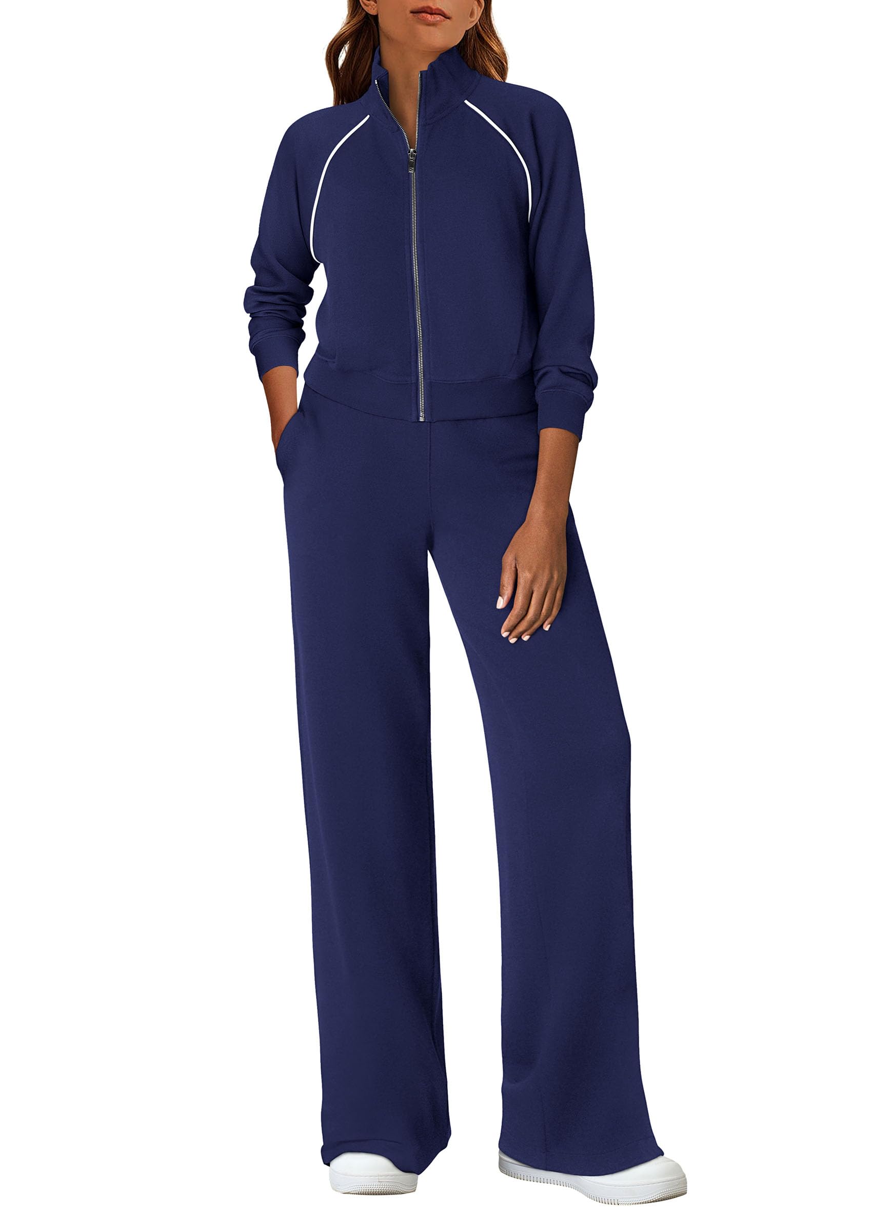 Photo 1 of **MINOR DAMAGE**STAIN**
PRETTYGARDEN Womens 2 Piece Outfits Sweatsuits 2025 Fall Full Zip Sweatshirts Workout Pants Matching Lounge Sets Tracksuits (Navy Blue,Medium)