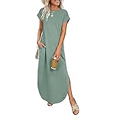 ANRABESS Womens Summer Maxi Dress 2026 Casual Short Sleeve Loose Split Wrinkle-Free Beach Vacation Long Sundress with Pockets