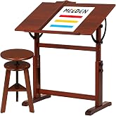 MEEDEN Vintage Drafting Table &amp; Stool: 35.5" x 23.5" Art Desk and Stool Set | Artist Drawing Chair and Craft Table with Adjustable Height, Tiltable Tabletop for Artwork, Graphic Design, Reading, Writing