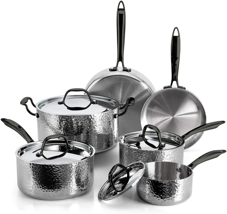 Fleischer & Wolf Stainless Steel Set Pots and Pans Induction Cookware Set 10pcs Oven and Grill Kitchen Dishwasher Safe (Silver)