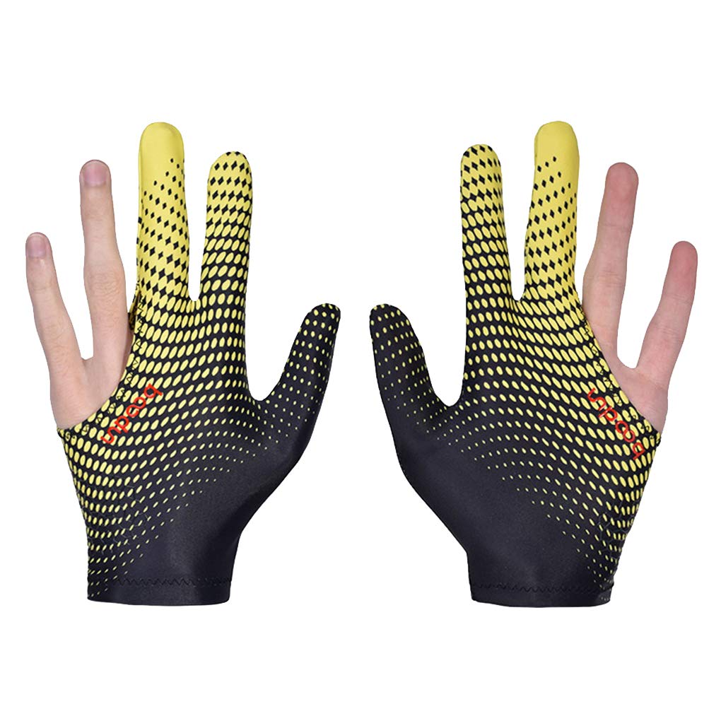 Antcher 2 Pcs Billiard Gloves Snooker Gloves, Elastic Lycra 3 Fingers Billiard Pool Snooker Cue Gloves Billiard Accessories for Left and Right Hand (Yellow)