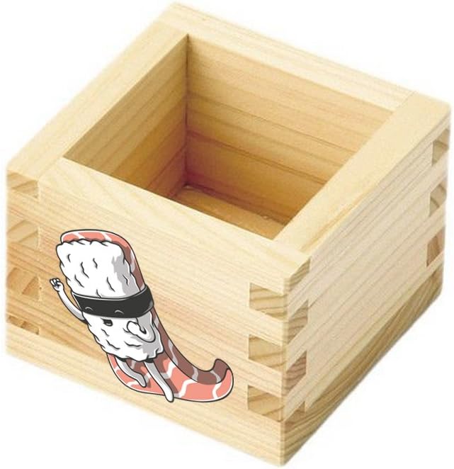 Novelty Design Printed in Full Color 2 oz Wooden Sake Japanese Masu Cup (Super Sushi)