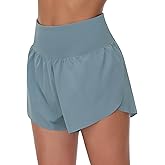 THE GYM PEOPLE Women's High Waisted Running Shorts Mesh Liner Side Split Workout Shorts Zipper Pocket