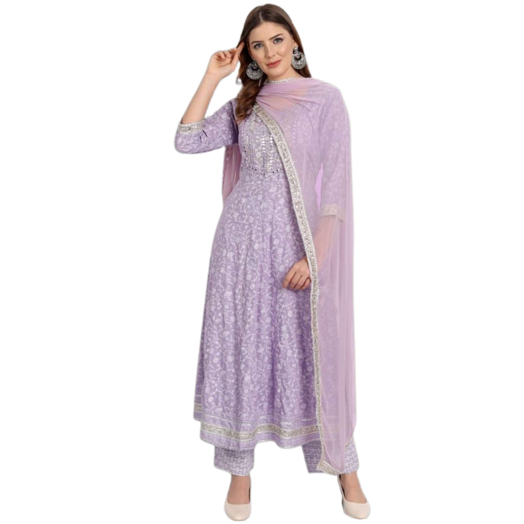 Photo 1 of TWIN FEET Rayon Anarkali Indian Kurti For Women Summer Dress Kurta Pant With Dupatta Set Pakistani Kurta(Purple)