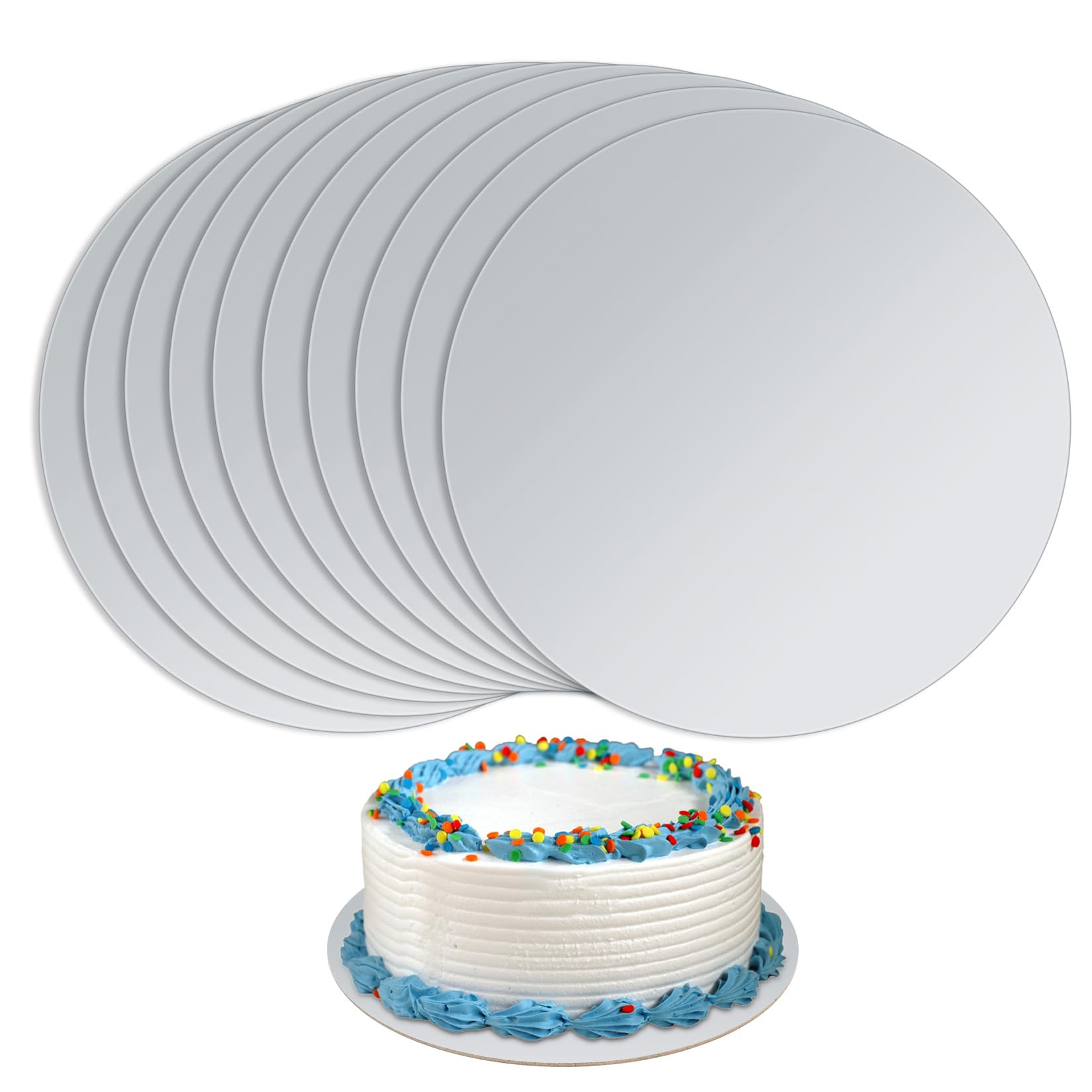 Tenbrachian 10 Pcs 8 Inch Round Cake Boards, Silver Cake Base Boards, Cut Edge Cakes Cards for Cakes Display and Transfer (Silver)