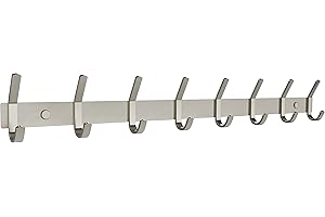 SAYONEYES Brushed Nickel Coat Rack Wall Mount with 8 Double Hooks for Hanging – 24 Inch Heavy Duty SUS304 Stainless Steel Rustic Coat Hooks – Clothes, Purse, Towel Wall Hooks – 1 Pack