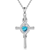ONEFINITY Cross Necklace for Women 925 Sterling Silver Cross Birthstone Pendant Necklace Infinity Cross Religious Jewelry Gifts for Women