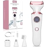 Electric Razor for Women, 4-in-1 Bikini Trimmer & Body Shaver for Face, Legs, Underarms, Pubic Hair, Rechargeable Wet/Dry Painless Hair Removal with LED Light & Travel Lock