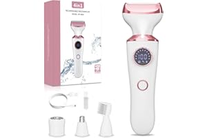 RUIBO Electric Razor for Women, 4-in-1 Bikini Trimmer & Body Shaver for Face, Legs, Underarms, Pubic Hair, Rechargeable Wet/Dry Painless Hair Removal with LED Light & Travel Lock