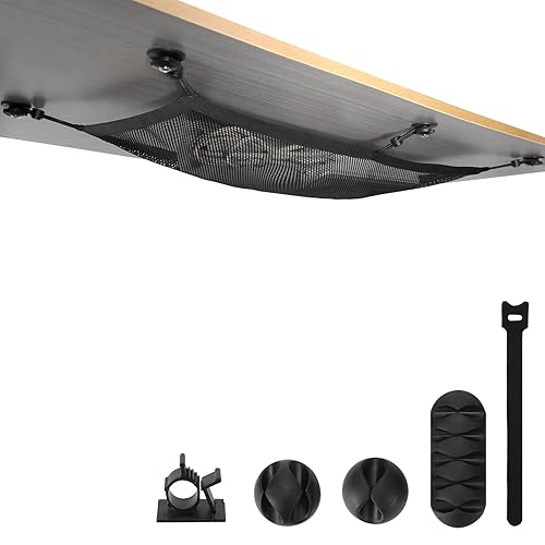 WurdeWindig Cable Management Net Under Desk, Cable Manager Kit,Flexible Under Desk Mesh, PC Cable Organization,Hide Cables For Desktop，(Black,66.5 * 24 cm)