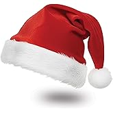 GRO FITT Santa Hat for Adults Red Velvet Thickened Plush Christmas Hat for Women and Men Holiday Xmas New Year Party Headwear