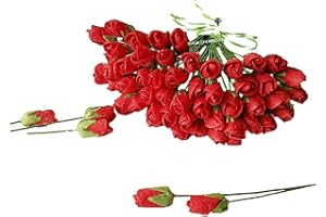 NAVA CHIANGMAI FLOWERS Mini Rose Bud Mulberry Flower Paper, Wedding Flowers, Wedding Decoration Artificial Flowers Crafts,Mulberry Flowers, Paper Rose Buds, DIY Bouquet, Scrapbook (Red)