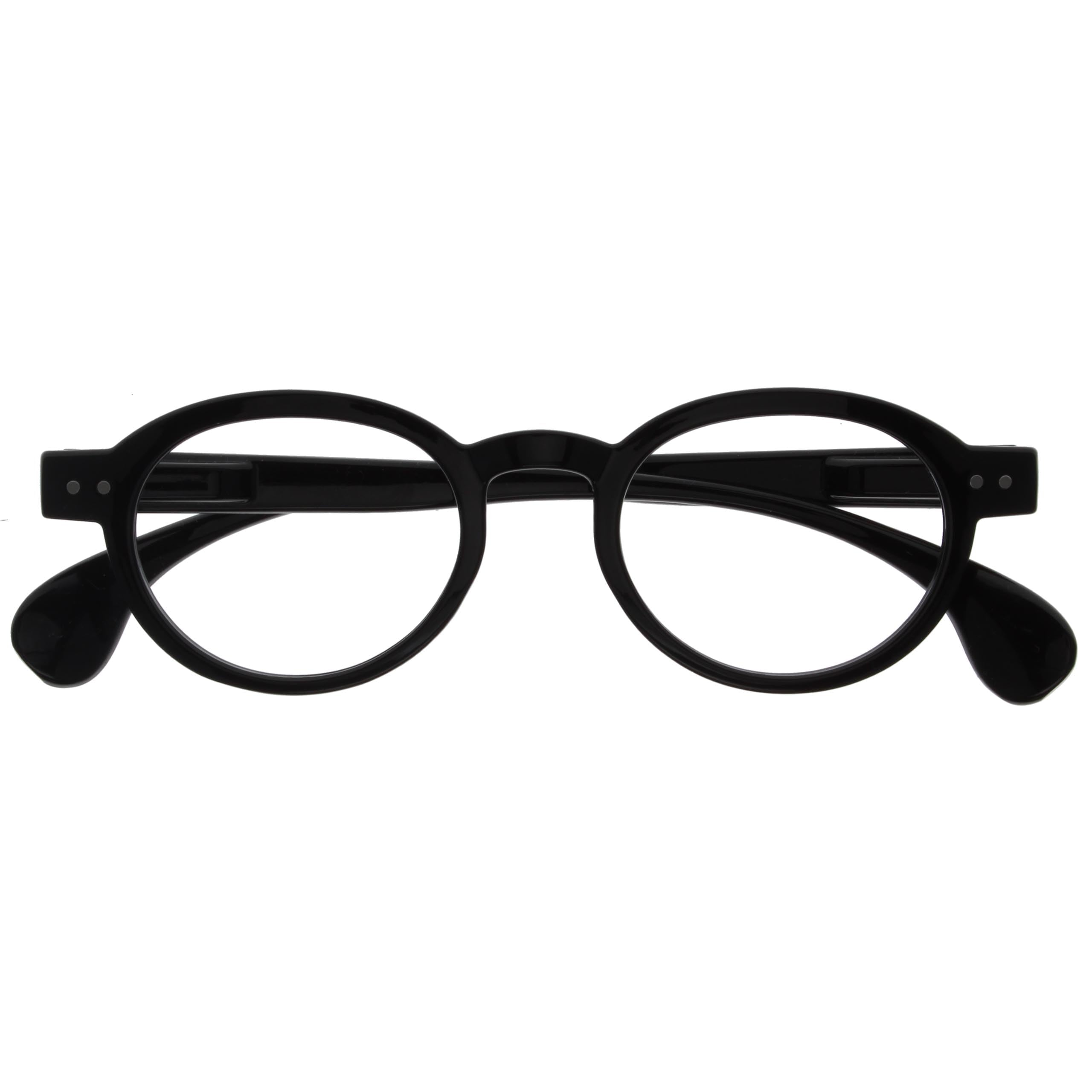 OPULIZE OCA Reading Glasses - Modern Retro Round Frame - Shiny Black - Mens Womens - Spring Hinges - R54-1 - +1.00
