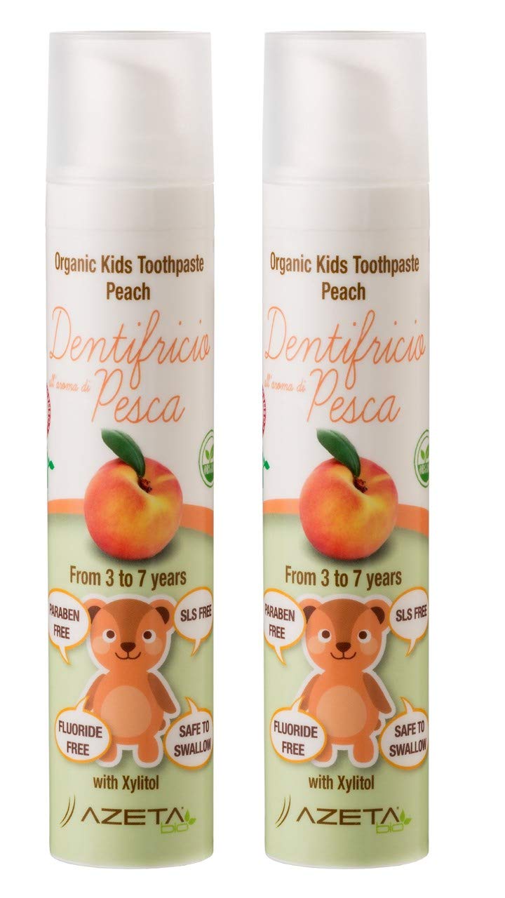 2 x Peach Flavoured Children’s Toothpaste Organic Vegan 3 to 7 Years, SLS and Paraben Free, Azeta Bio 100ml (Peach)