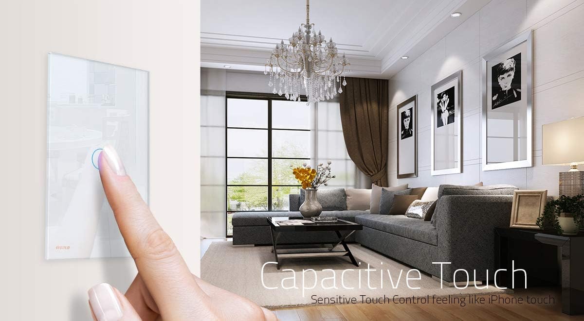 LIVOLO Light Switch((No Neutral)), Tempered Glass Panel Touch Light Switch with Indicator Light, Modern Wall Touch Switch, 1 Gang 1 Way, White, Single Pole Switches, 5 Pack, C501-11-5P - - 