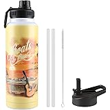 40 oz Insulated Water Bottle With Straw, Stainless Steel Sports Water Cup Flask with 2 Lids (Straw and Spout), Double Walled 