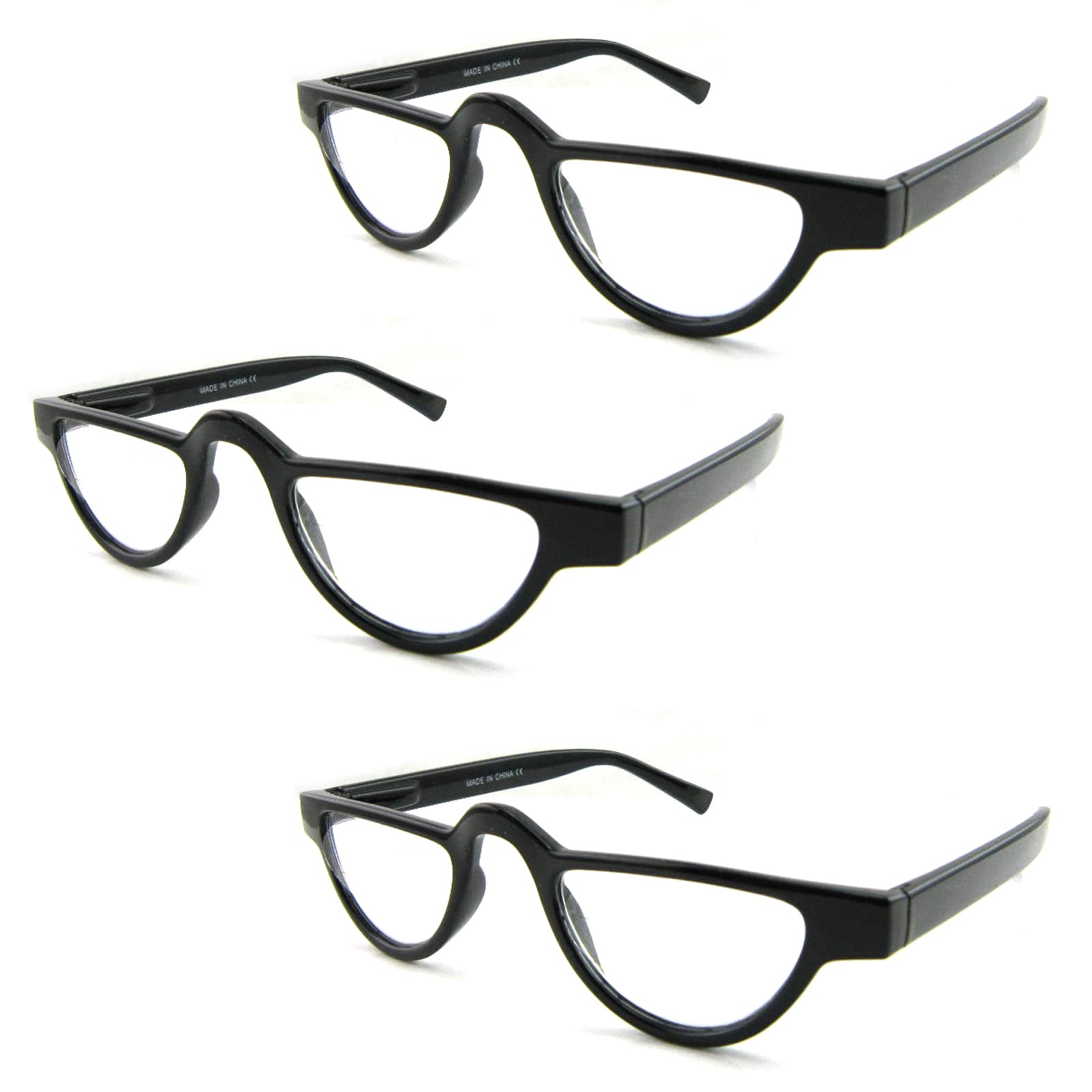 TWINKLE TWINKLE Vintage Half-Moon Reading Glasses/Spring Hinge/Colorful Specs R324 (3 Pairs Black, +100 Magnification)