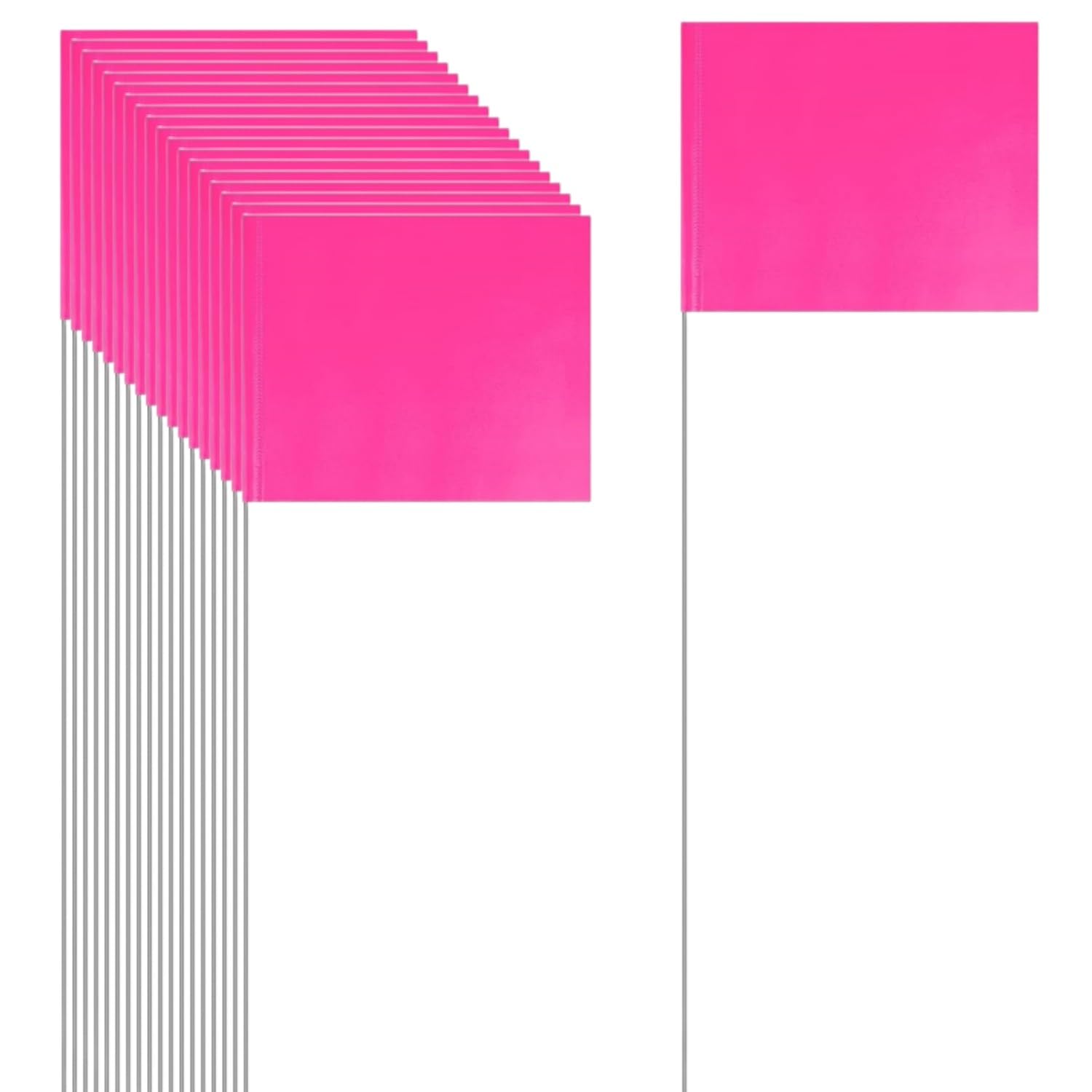 50 Pack 4.92"x3.81" Marking Flags Pink with 15.3" Steel Pole Yard Markers Flag Landscape Sprinkler Dog Fence for Yard Lawn Fence Landscaping