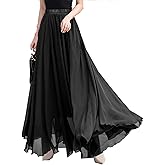 FM2018XSL Women’s Elastic Waist Chiffon Maxi Skirt Flowy Full Length Beach Skirt
