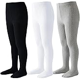Marchare Baby Girls Tights Thick Cable Knit Tight Solid Footed Leggings Warm Stockings For Kids