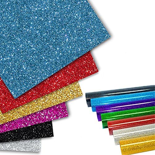 Glitter Heat Transfer Vinyl for T Shirts Garments Bags and Other Fabrics DIY 8 Glitter Sheets Assorted Colors (1012inch)