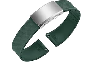 ULLCHRO FKM Rubber Watch Strap, Cut to Size Quick Release Fluororubber Watch Band Soft Replacement Watchband with Silver Milled Clasp for Men Women 20mm 22mm
