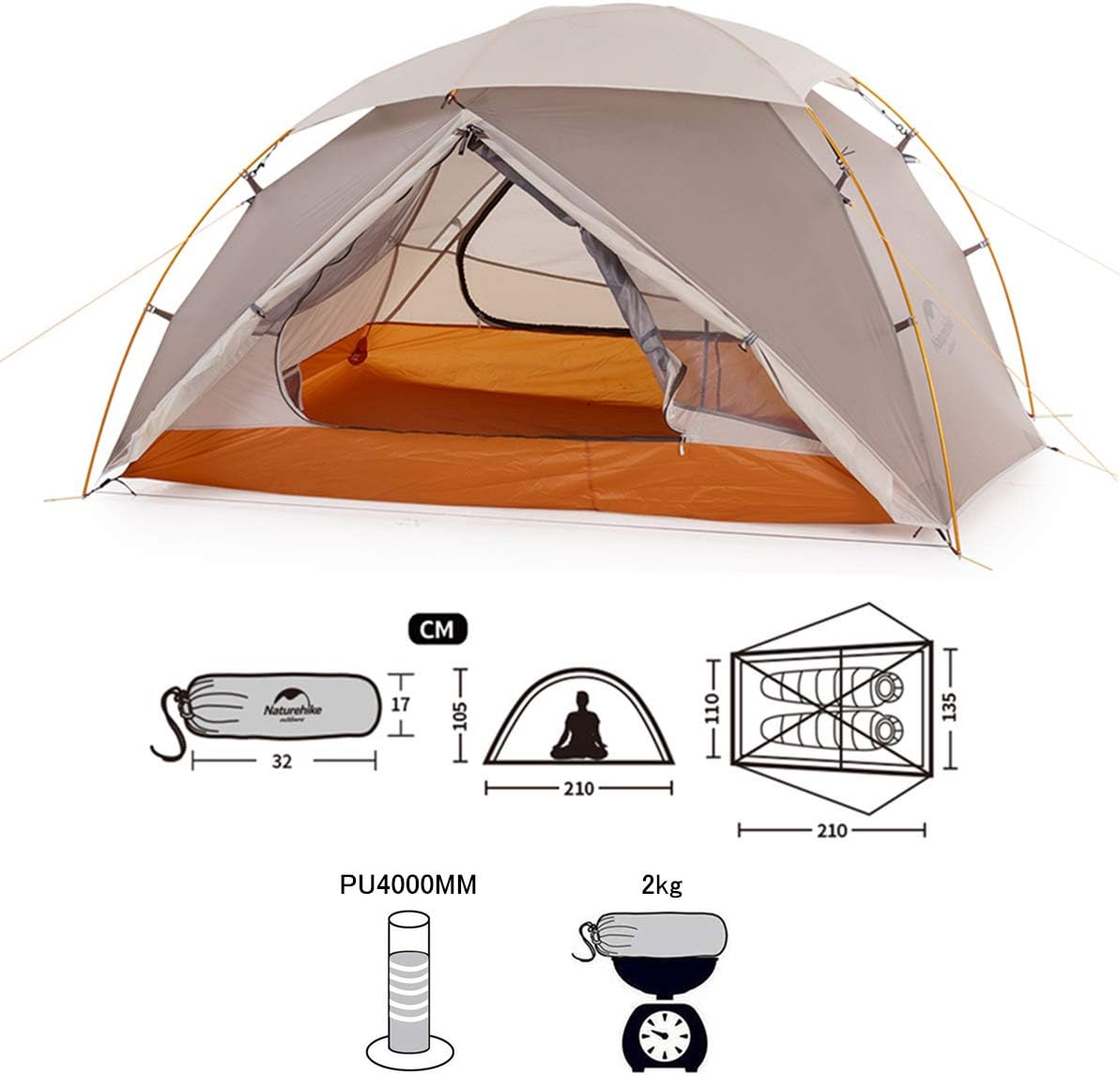 Amazon Naturehike テント 2人用 アウトドア キャンプ バイクツーリング ドームテント 設営簡単 半自立式 コンパクト 軽量 防水 登山 公園 海 花見 防災 4シーズン ネイチャーハイク Naturehike テント本体