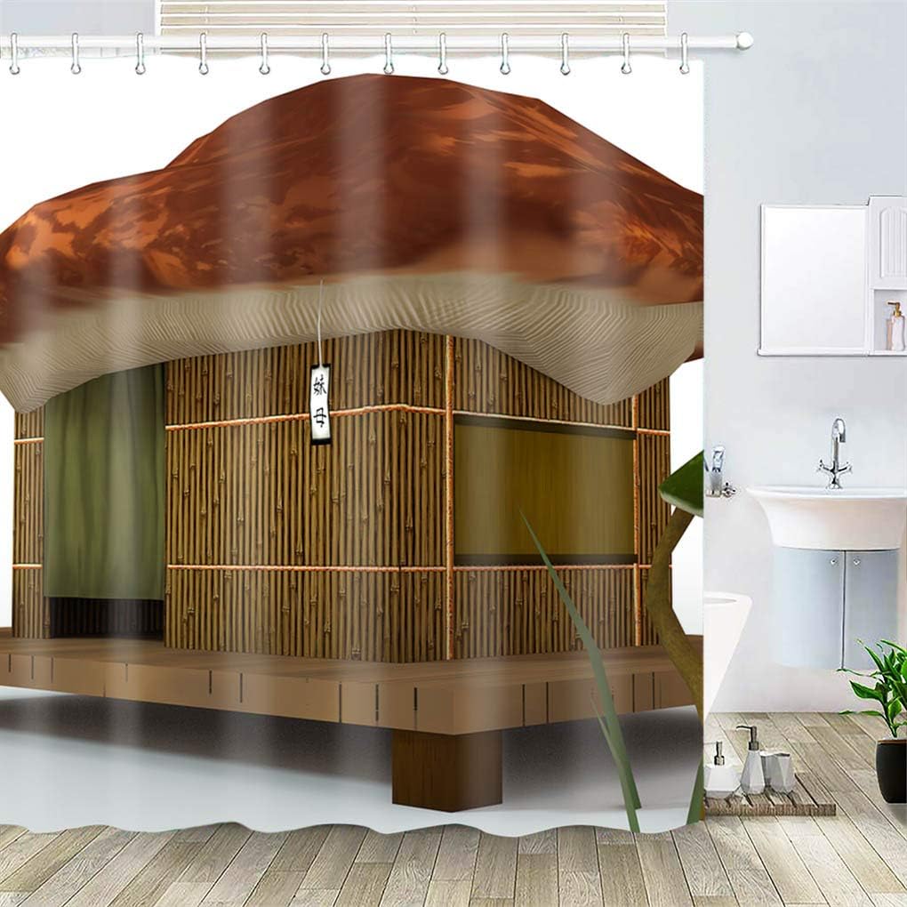 OiArt Shower Curtain, Polyester Fabric Waterproof Hooks Included-72x72 inches- Blender 3D CGI 3D Model Mushroom World Mushroom Hut 1