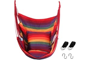 Goutime Hammock Chair,Indoor Hanging Rope Swing,Tree Swinging Chairs for Outside,Outdoor,Home, Bedroom,Patio,Yard,Garden,Balcony,Max 330 Lbs,Rainbow