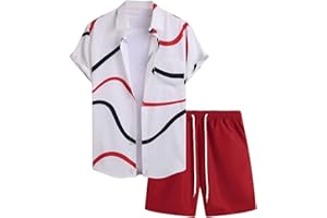 COZYEASE Men's 2 Piece Hawaiian Outfits Short Sleeve Button Down Shirt and Shorts Set Beach Tracksuits