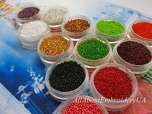 image for AllAboutEmbroideryUA Bead Embroidery kit, Lady in Red, Needlepoint, Pr