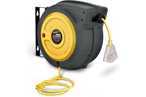 ReelWorks Extension Cord Reel Retractable 14AWG x 50' Foot 3C/SJTOW Glow Strip Cable Triple Tap Connector Advanced Slow Retraction Technology (SRT)