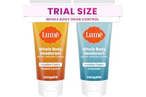 Lume Whole Body Deodorant - Mini Travel Size Invisible Cream Tube - Trial Size - 72 Hour Odor Control - Doctor Developed - Aluminum and Baking Soda Free - .5oz (Pack of 2)(Toasted Coconut & Unscented)