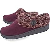 Clarks Womens Suede Leather Comfort Clog Knitted Collar Slipper - Plush Faux Fur Trim - Indoor Outdoor House Slippers For Women (Burgundy/Beige 6M)