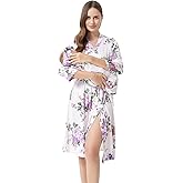 Galabloomer Flower Maternity Robe and Baby Receiving Blanket, Matching Mommy Labor Delivery Robe and Swaddle Set