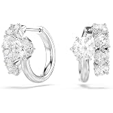 Swarovski Matrix hoop earrings, Round cut, White, Rhodium plated