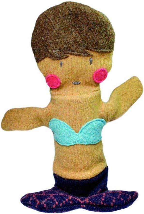 Cate and Levi 12" Handmade Mermaid Hand Puppet (Premium Reclaimed Wool), Colors Will Vary