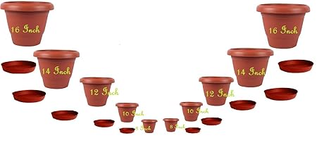 First Smart Deal Plastic Combo Round Pot Set (Brown, Pack of 10)