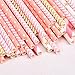 Paper Straws - 200-Pack Pink, Gold, and Peach Colored Fun Drinking Straws with Coral Stripes, Polka Dot, and Star Designs by Esdabem