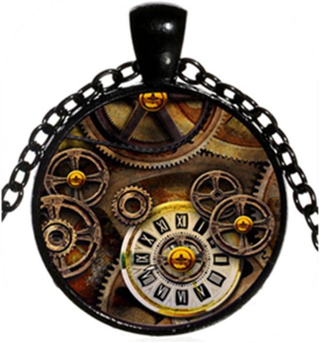 Time Glass Pendant Necklace Metal Punk Gear Dial Patterns Chain Charm Necklaces Men Women