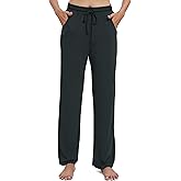 EXCHIC Women's Drawstring Casual Pants Stretchy High Waisted Loose Straight Leg Pants Jogger Trousers with Pockets