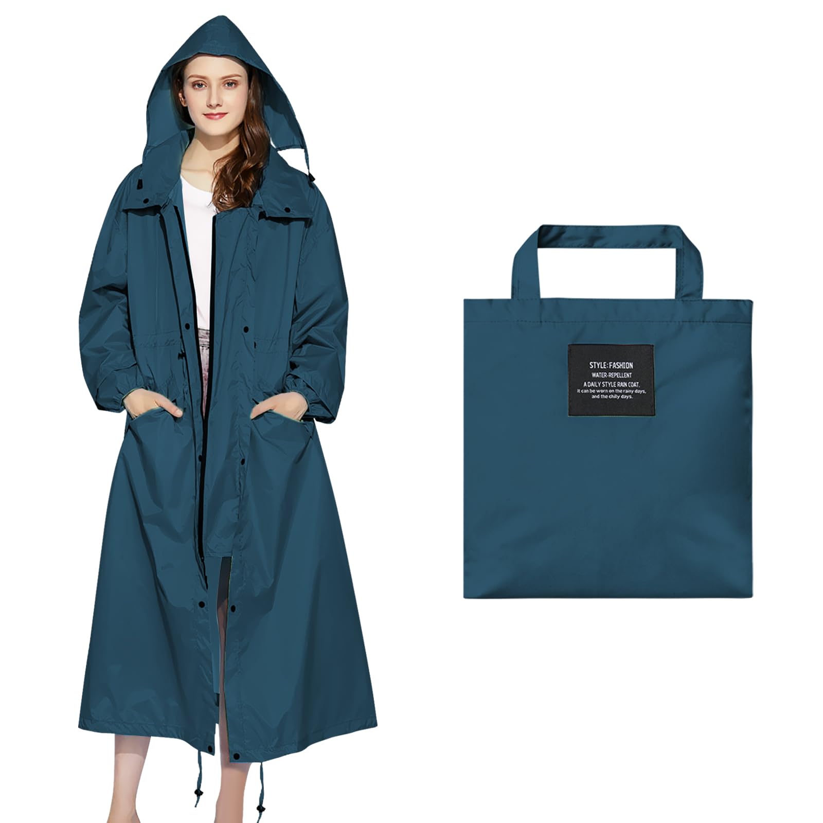 Photo 1 of Nsyee Womens Long Raincoats Waterproof Rain Jacket Lightweight Breathable Hooded Windbreaker