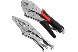 DNA Motoring TOOLS-00064 2 Piece 6" & 7" Curved & Straight Jaws Quick Release Locking Plier Wrench Set, Carbon/Alloy Steel, 2 Piece Set