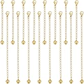 UNICRAFTALE 16Pcs 2 Sizes 18K Gold Plated Extension Chain Sets 304 Stainless Steel End Chains Necklace Extenders Extension Tails with Clasps and Tiny Heart Charm for Jewelry Making 75-125mm Long
