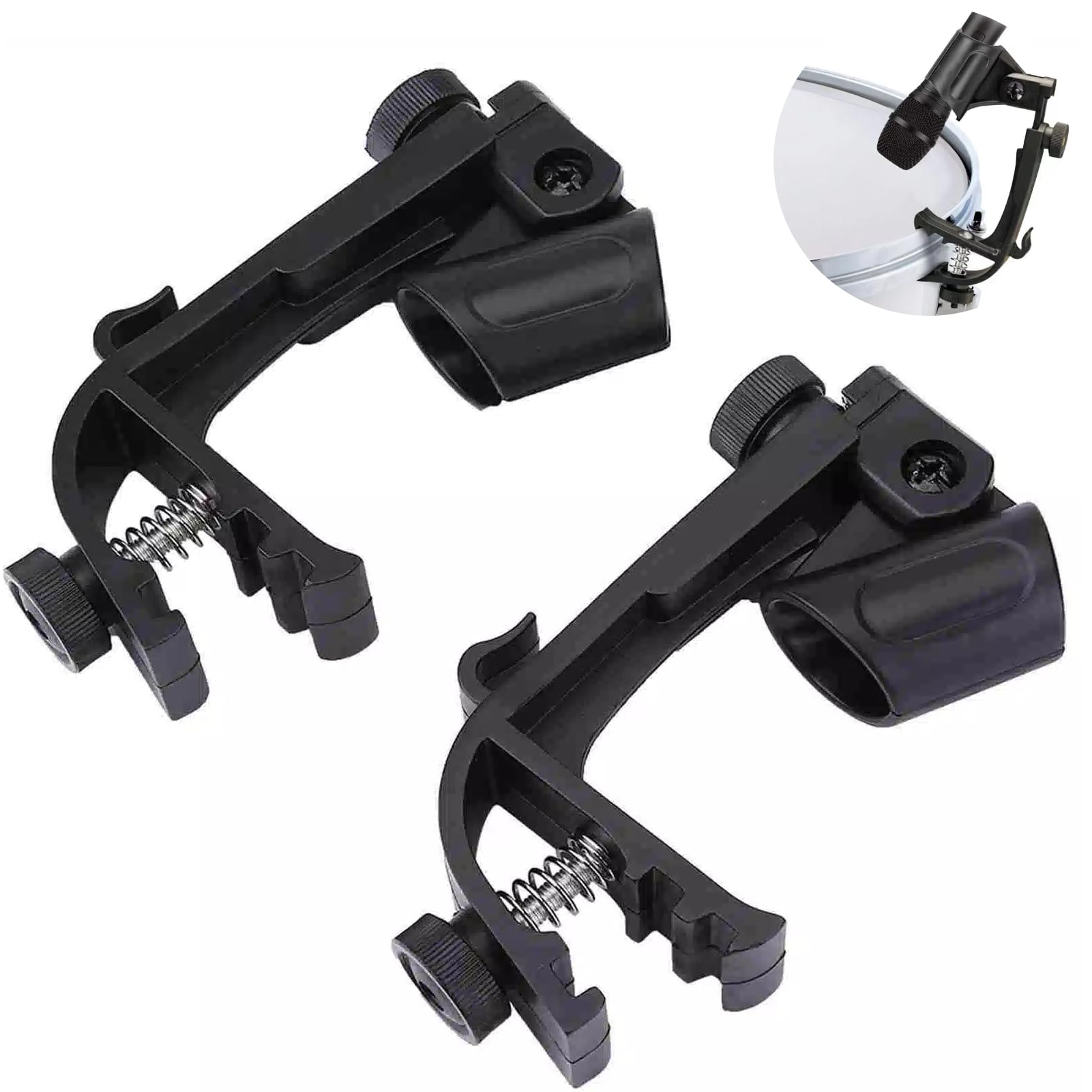 2 Pcs Drum Microphone Clips, Adjustable Drum Microphone Holder Clips Shockproof Drum Rim Clamp Microphone Securing Clip Holder Mount Universal Mic Clip Microphone Clamps Holder with Groove Gear