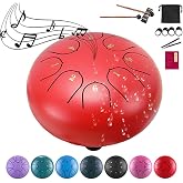 Rain Drum for Outside Garden, 8 Note 6 Inch Steel Tongue Drum, Chakra Drum for Rain Music Chime, Musical Instruments When It Rains, Meditation Accessories for Camping, Meditation, Yoga, Education(6red