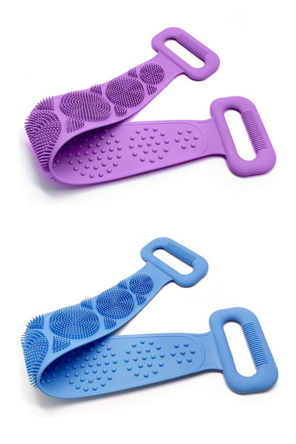 2Pcs Silicone Bath Body Brush Exfoliating Back Scrubber Facial Cleansing Brush Gentle Massage