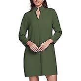 EZAPINE Womens Shift Dress V Neck 3/4 Sleeve Work Dress Retro Elegant Formal Mini Dresses with Pockets