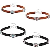 JDRGJTH 4 PCS Boho Choker Necklaces for Women Vintage Turquoise Leather Necklace Bohemia Country Cowgirl Western Concert Jewelry Accessories