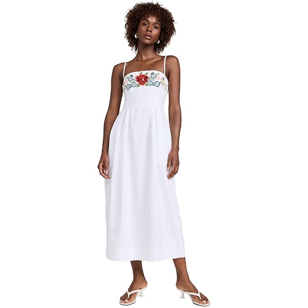 cinq à sept maude cotton embroidered dress Cinq à Sept Women's Trailing Peonies Maude Midi-Dress - Khaki White